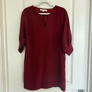 Trina Turk Shift Dress-V-neck Burgandy with Pleated Sleeves